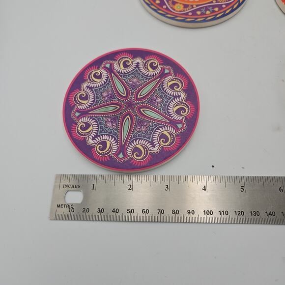 Stone Coaster Set w Cork Ceramic For Drink Table Decor Bar Beautiful Colorful - Picture 7 of 7